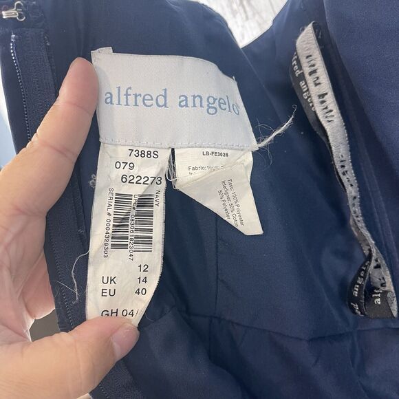 Alfred Angelo Dress Women 12 Navy Blue Bridesmaid One-shoulder chiffon mini Glam - Picture 7 of 11